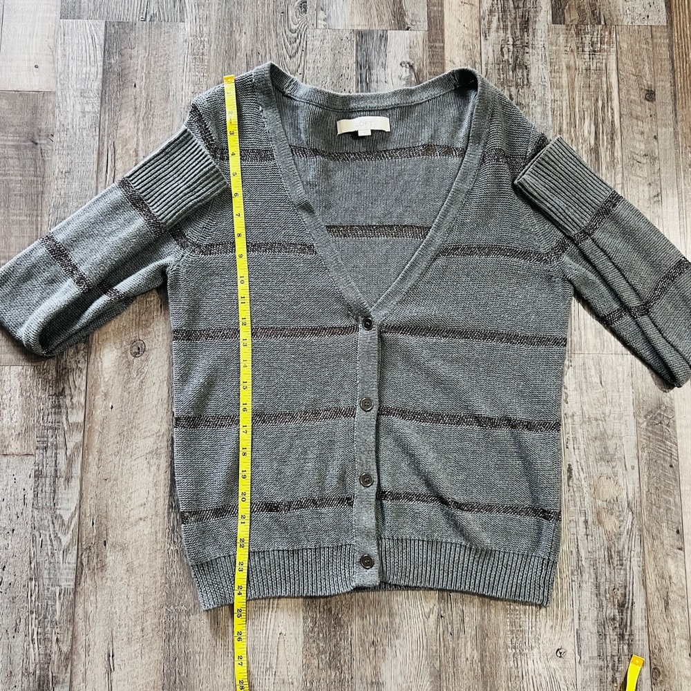 LOFT Sweater sheer silver metallic stripe V neck Size L NWOT - Picture 8 of 8